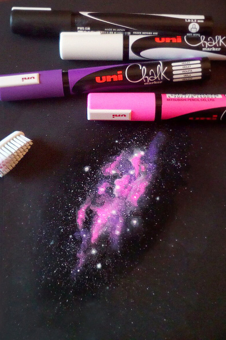 sockenzombie - universum - sternennebel - chalk marker - sterne zeichnen - galaxy print